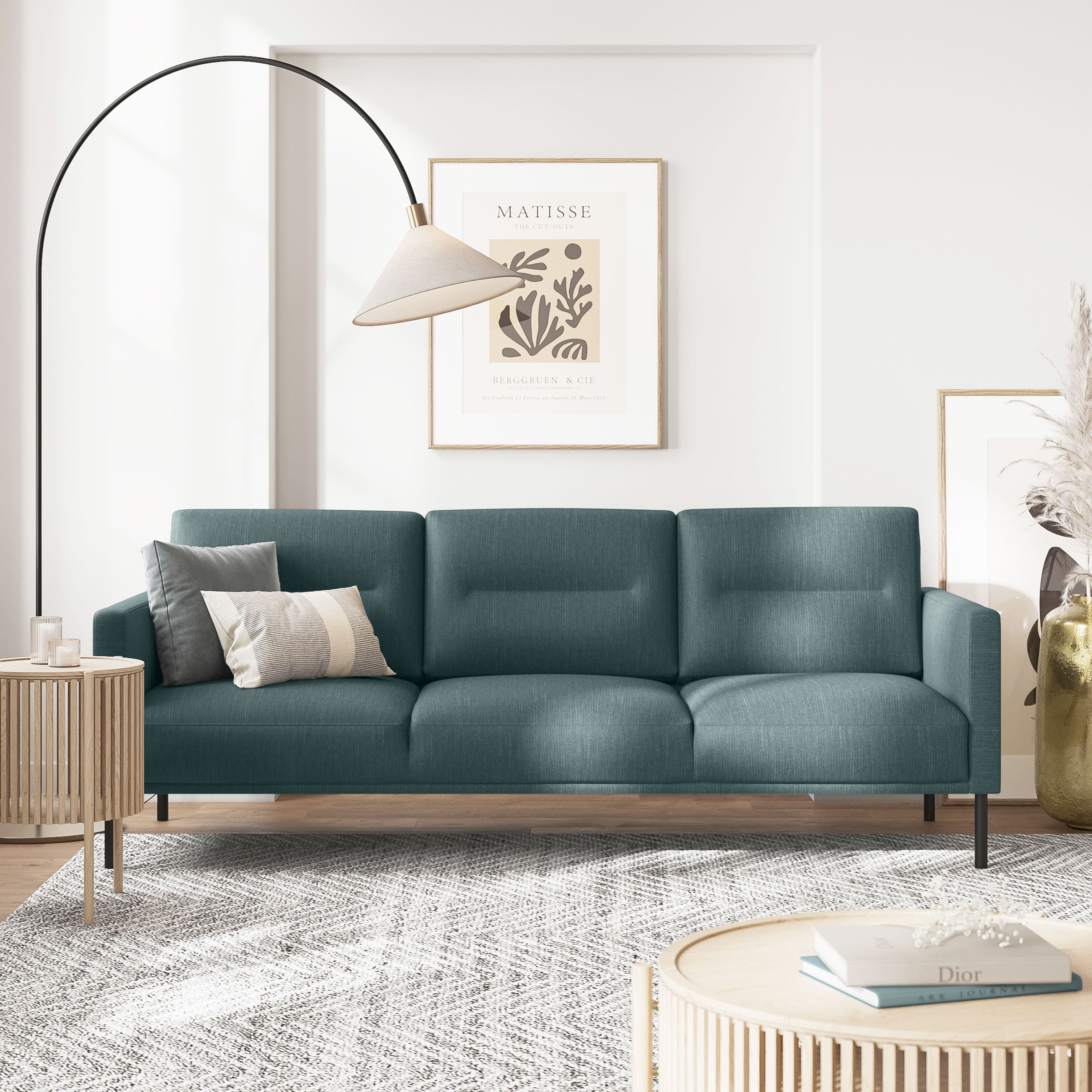 Larvik 3 Seater Sofa - Dark Green, Black Legs