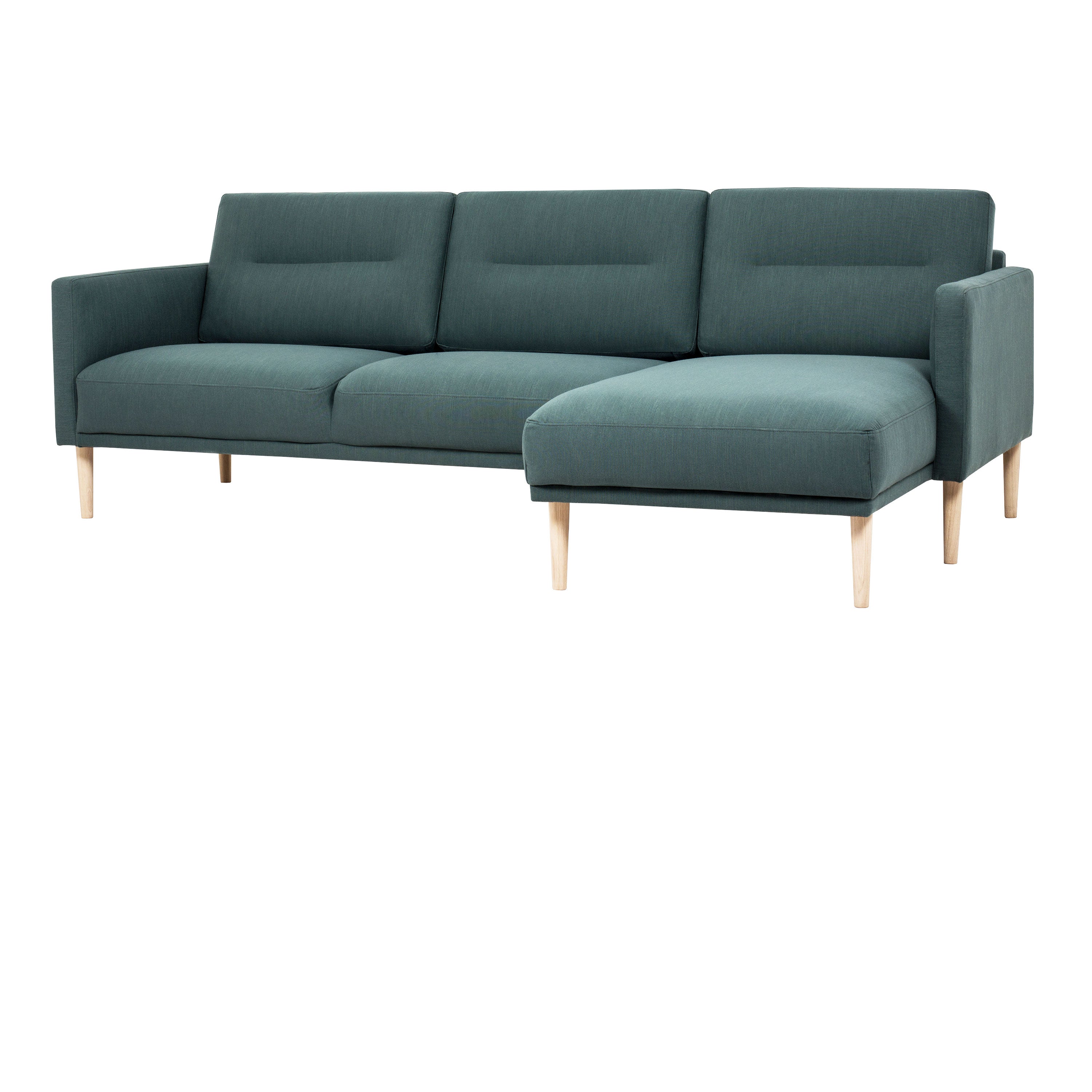 Larvik Chaiselongue Sofa (RH) - Dark Green, Oak Legs