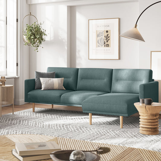 Larvik Chaiselongue Sofa (RH) - Dark Green, Oak Legs