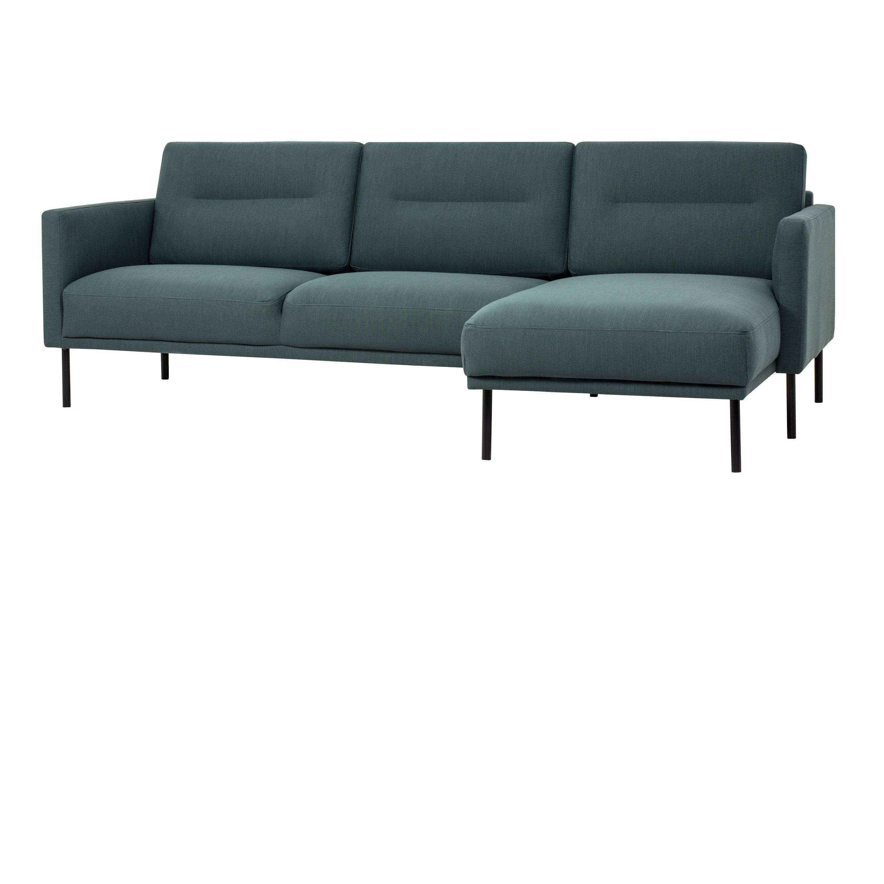 Larvik Chaiselongue Sofa (RH) - Dark Green, Black Legs