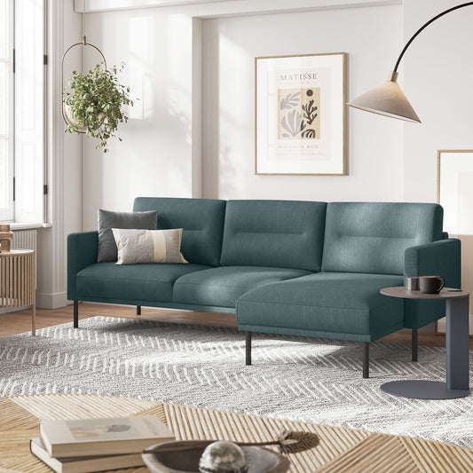 Larvik Chaiselongue Sofa (RH) - Dark Green, Black Legs