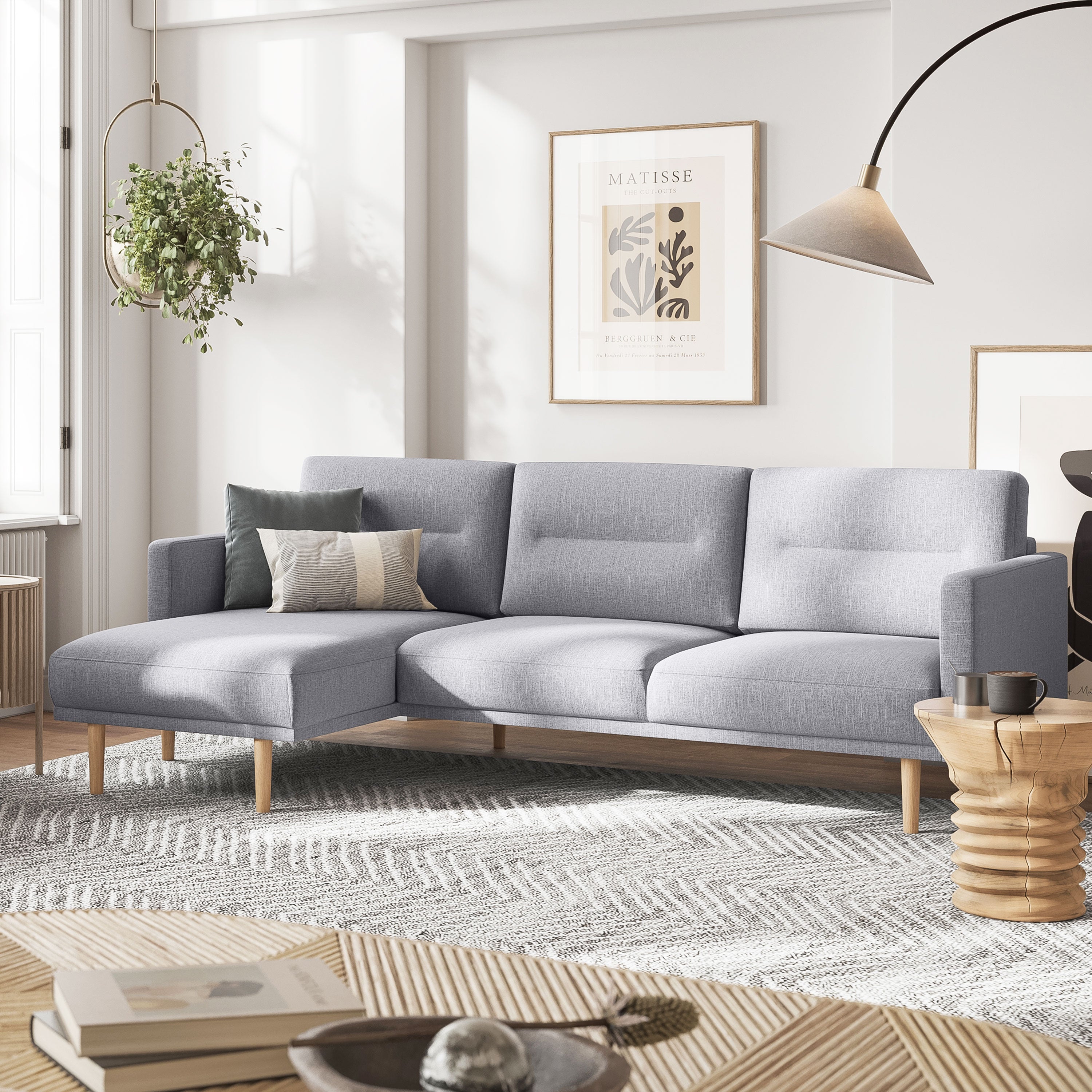 Larvik Chaiselongue Sofa  (LH) - Grey, Oak Legs