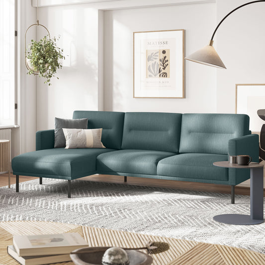 Larvik Chaiselongue Sofa (LH) - Dark Green, Black Legs