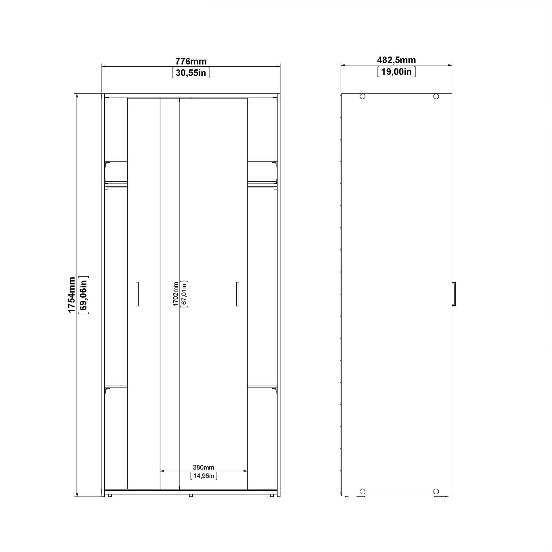 Space Wardrobe 2 Sliding Doors in White 1750