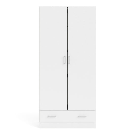 Space Wardrobe with 2 Doors + 1 Drawer in White 1750