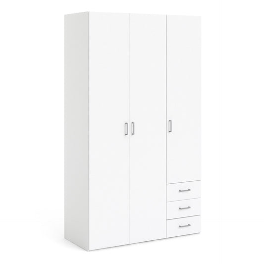 Space Wardrobe 3 Doors 3 Drawers in White 2000