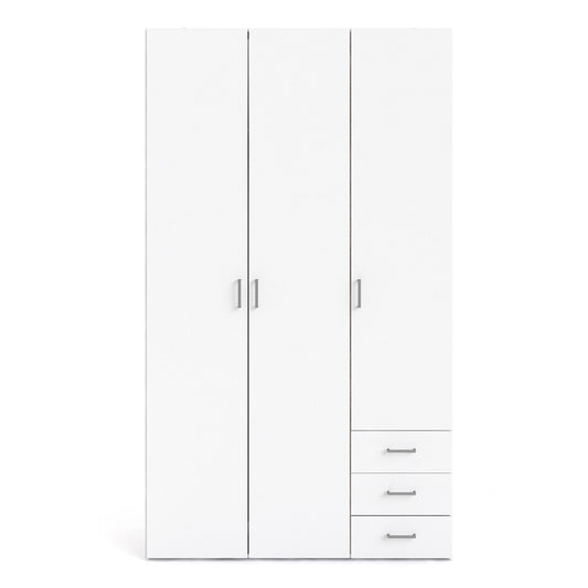 Space Wardrobe 3 Doors 3 Drawers in White 2000