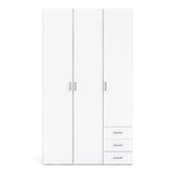 Space Wardrobe 3 Doors 3 Drawers in White 2000