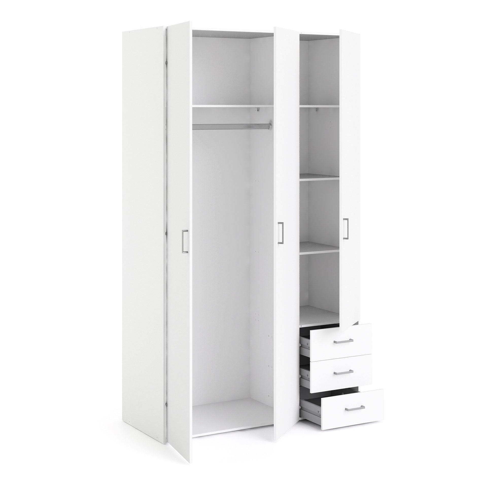 Space Wardrobe 3 Doors 3 Drawers in White 2000