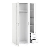 Space Wardrobe 3 Doors 3 Drawers in White 2000