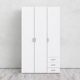 Space Wardrobe 3 Doors 3 Drawers in White 2000