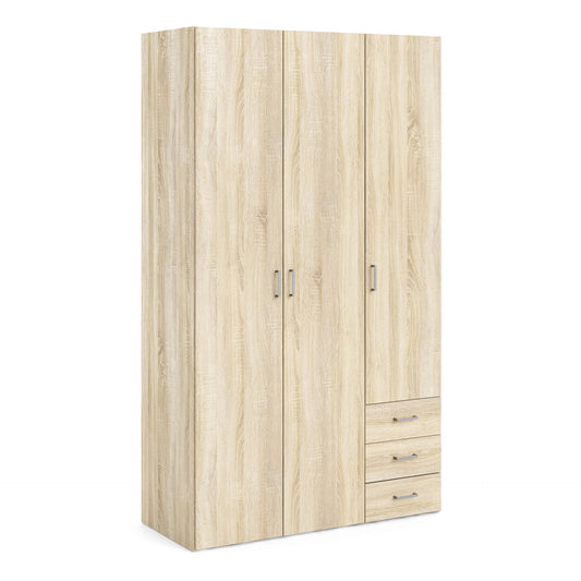 Space Wardrobe 3 Doors 3 Drawers in Oak 2000