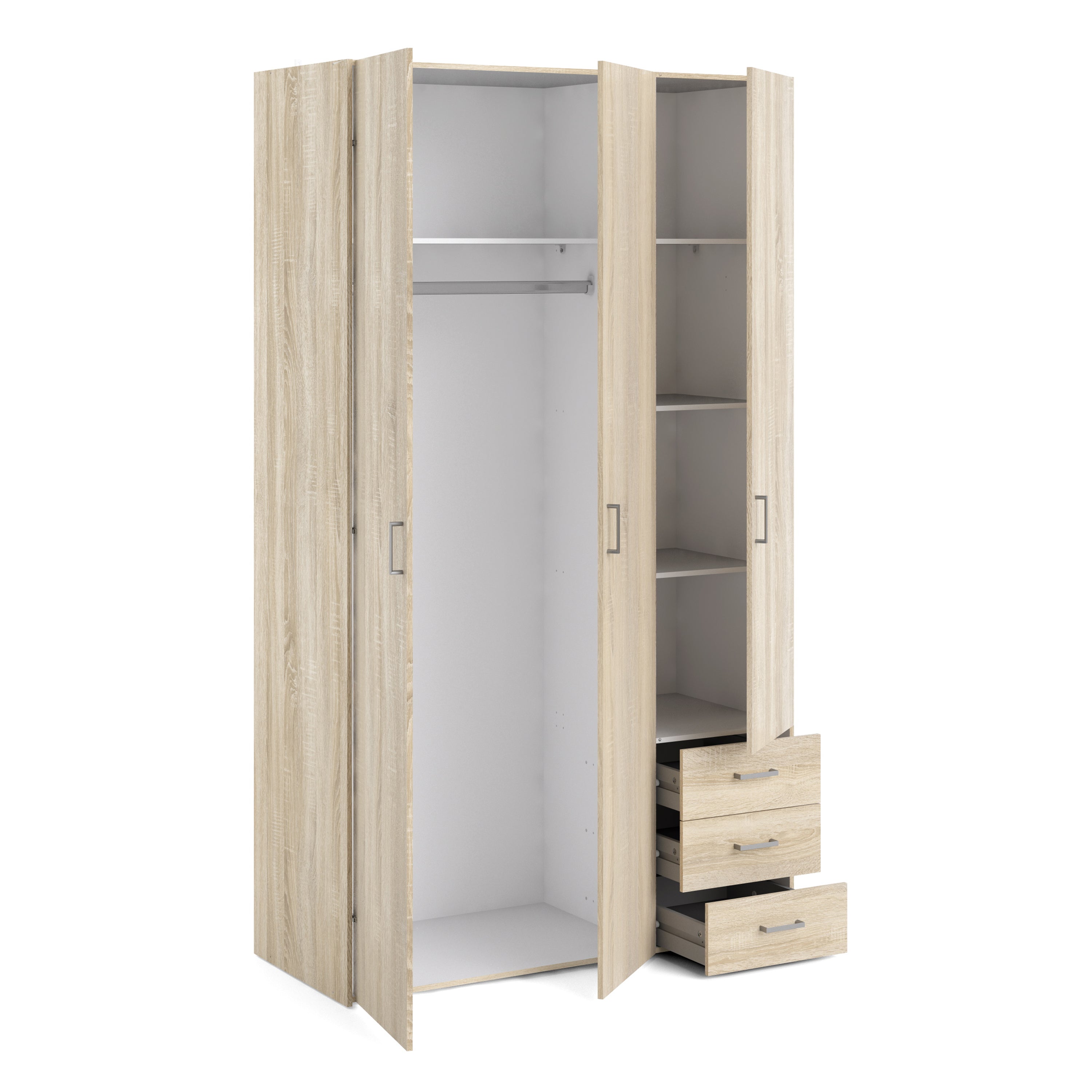 Space Wardrobe 3 Doors 3 Drawers in Oak 2000