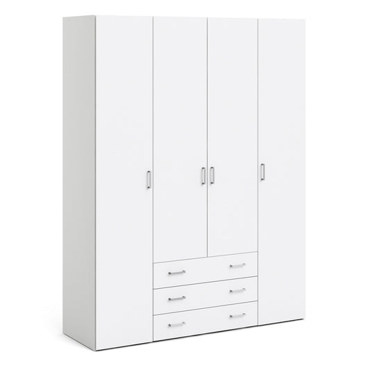 Space Wardrobe 4 Doors 3 Drawers in White 2000