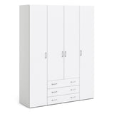 Space Wardrobe 4 Doors 3 Drawers in White 2000