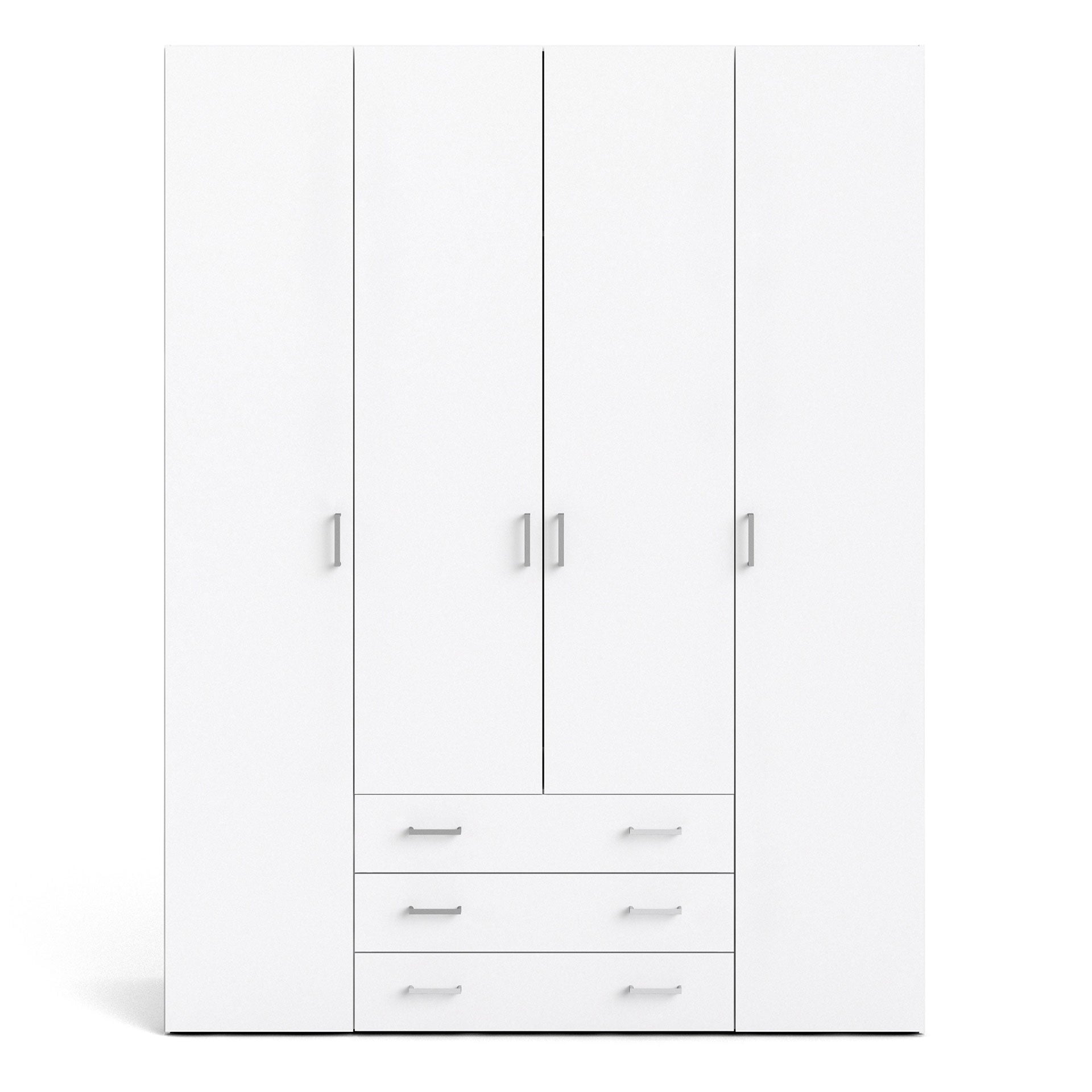 Space Wardrobe 4 Doors 3 Drawers in White 2000