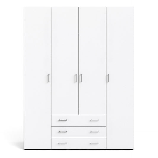 Space Wardrobe 4 Doors 3 Drawers in White 2000