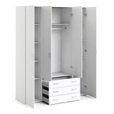 Space Wardrobe 4 Doors 3 Drawers in White 2000