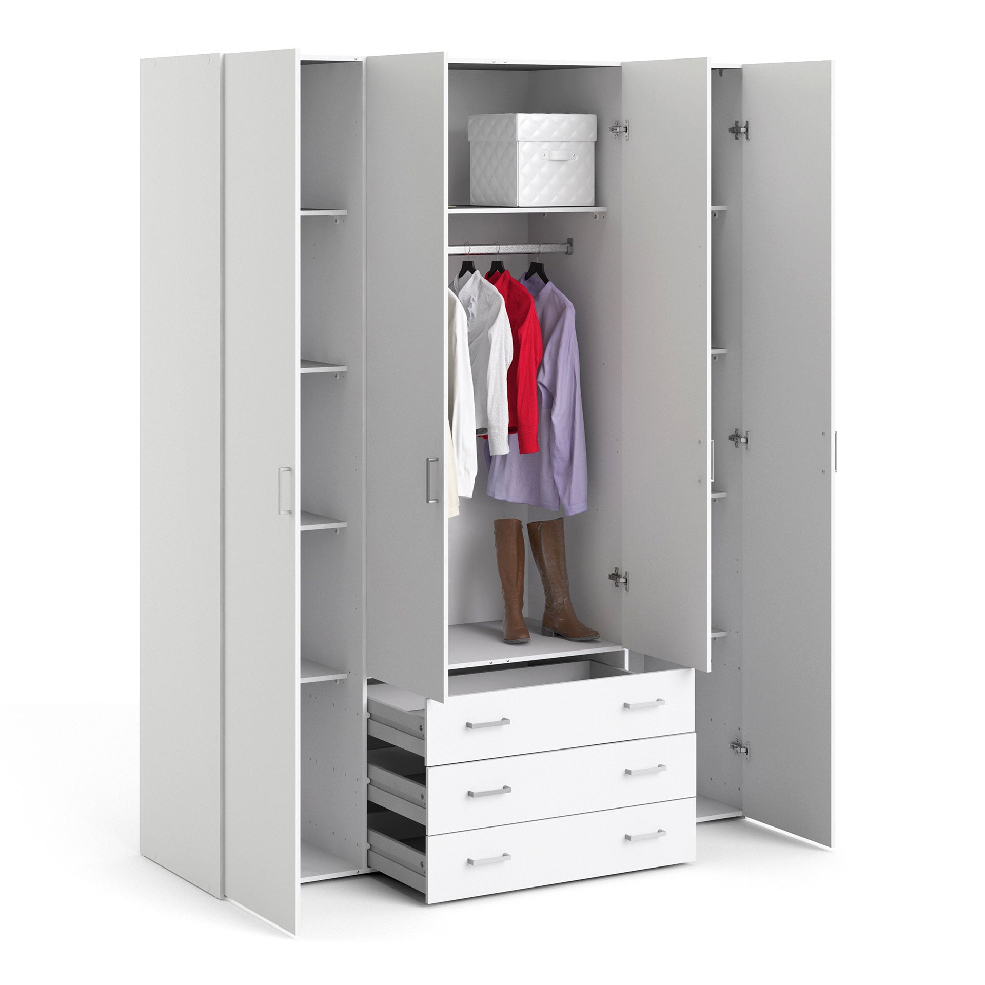 Space Wardrobe 4 Doors 3 Drawers in White 2000