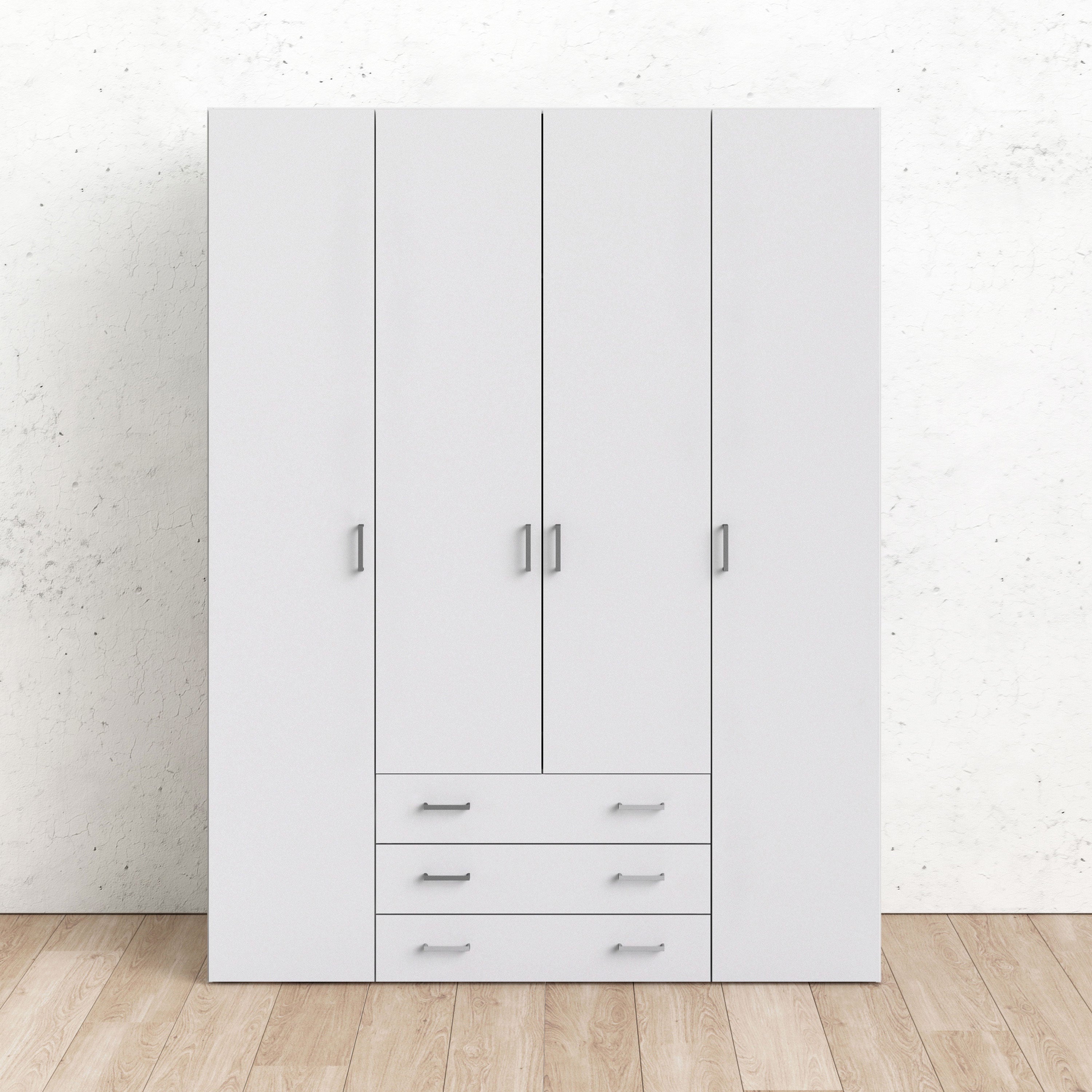 Space Wardrobe 4 Doors 3 Drawers in White 2000