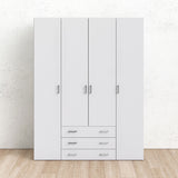 Space Wardrobe 4 Doors 3 Drawers in White 2000