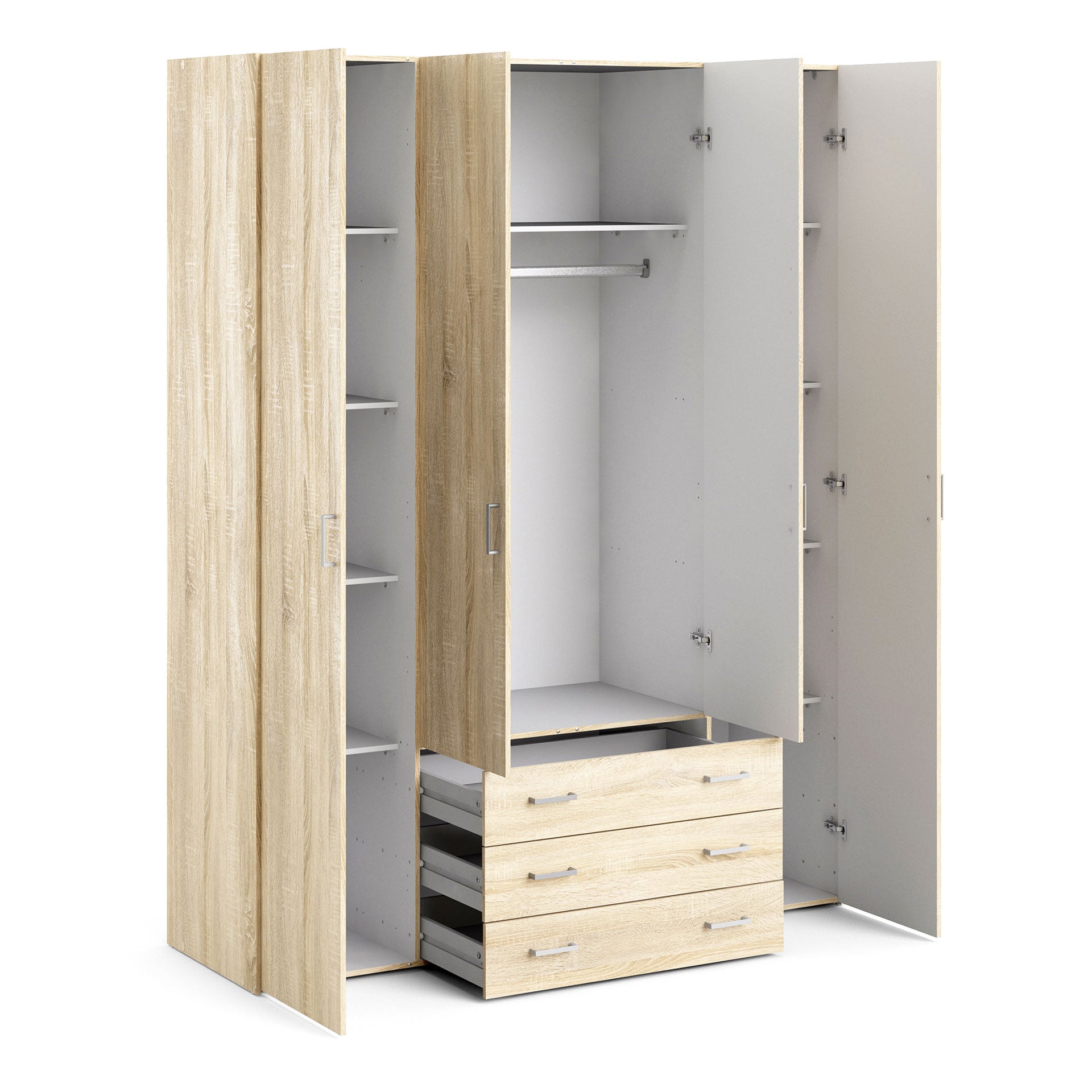 Space Wardrobe 4 Doors 3 Drawers in Oak 2000