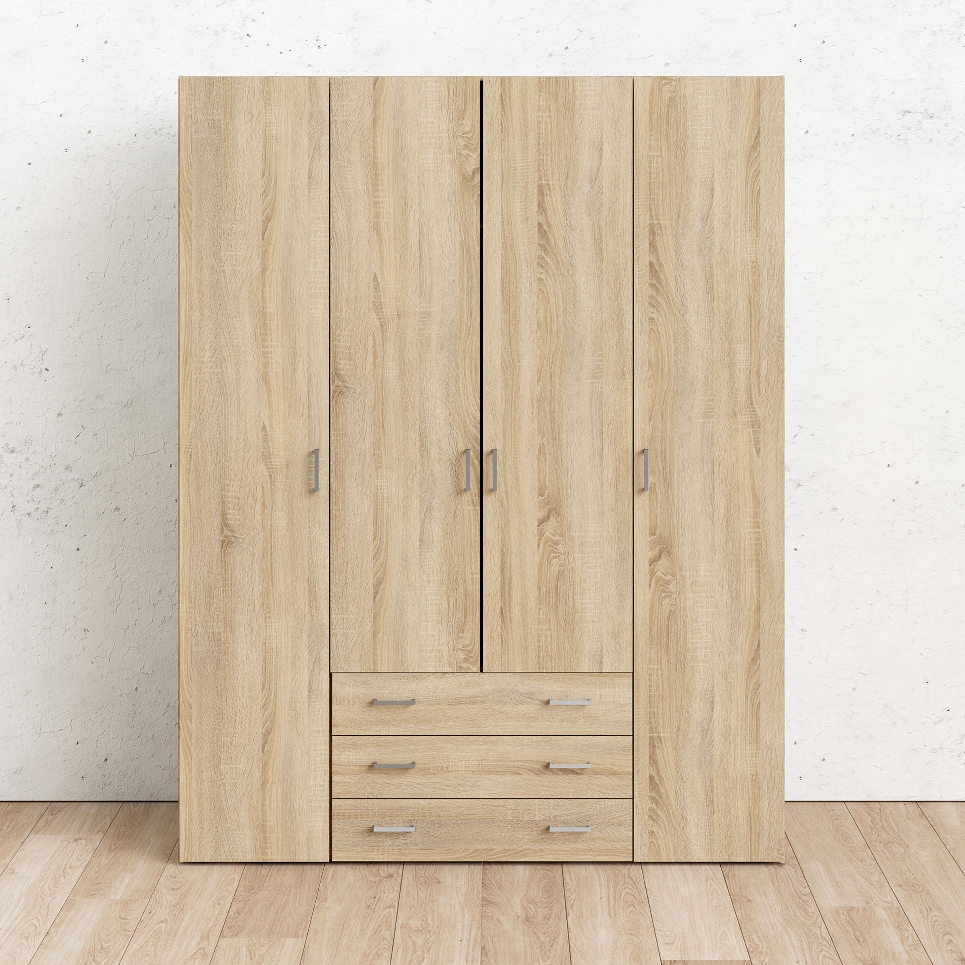 Space Wardrobe 4 Doors 3 Drawers in Oak 2000