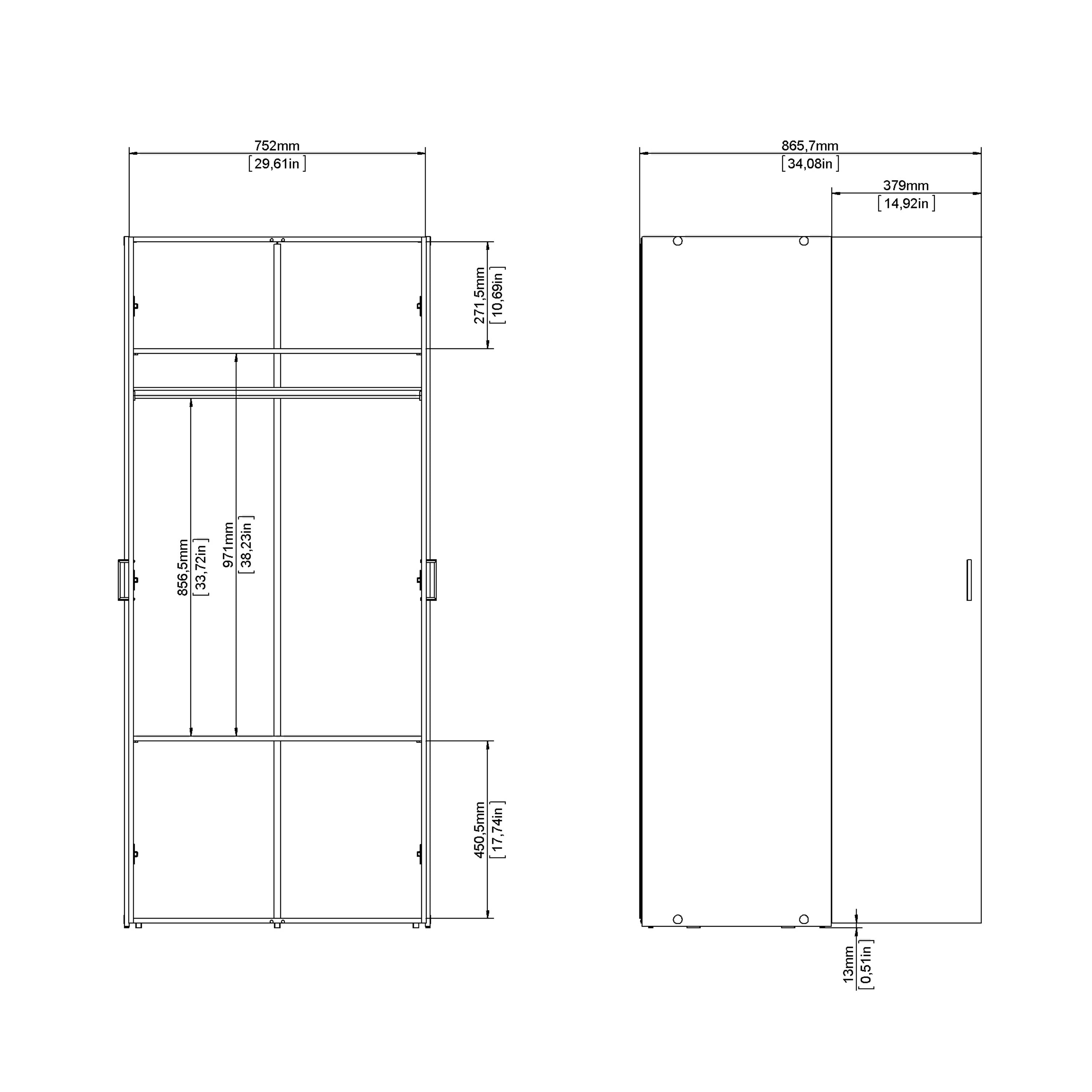 Space Wardrobe 2 Doors White 1750