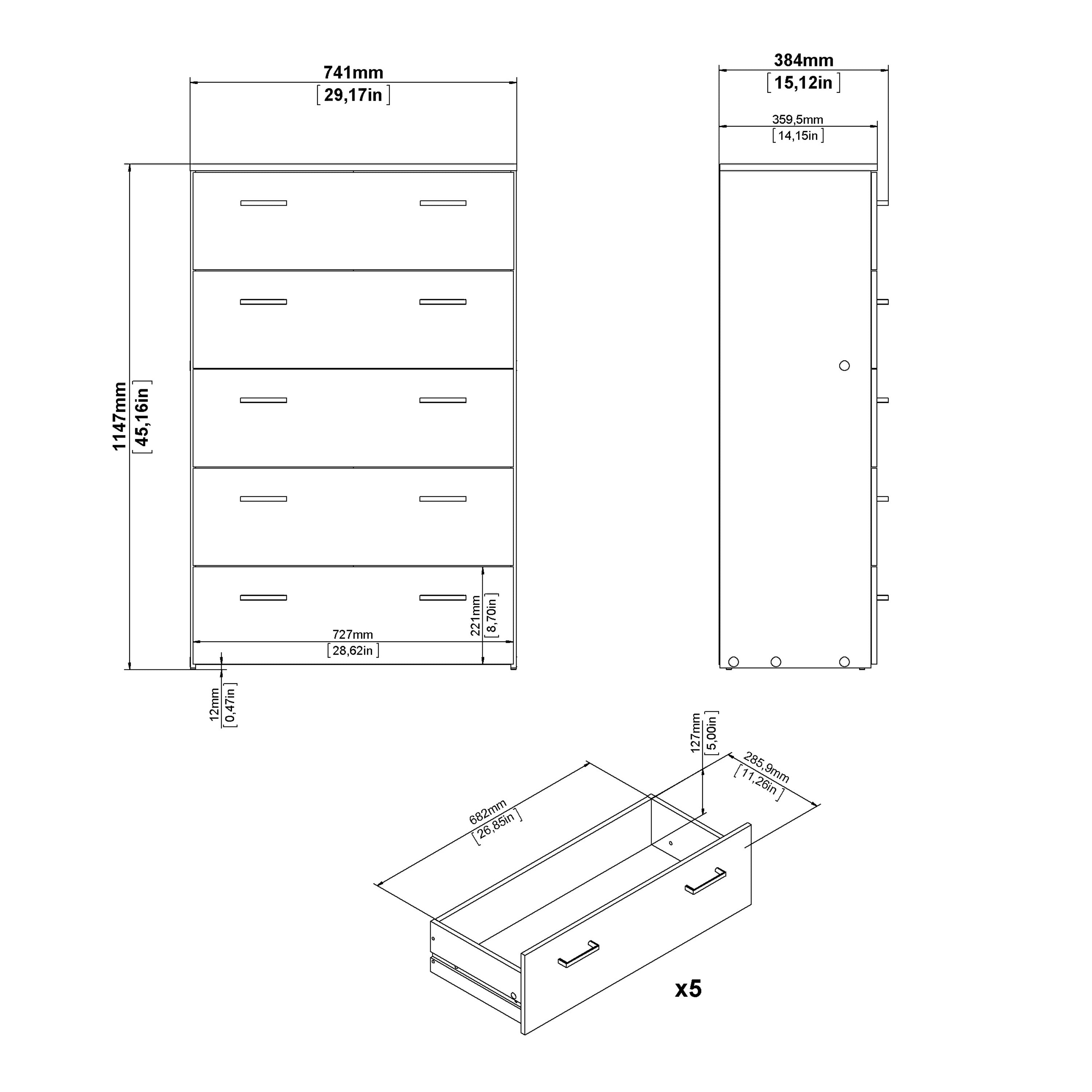 Space Chest of 5 Drawers in White