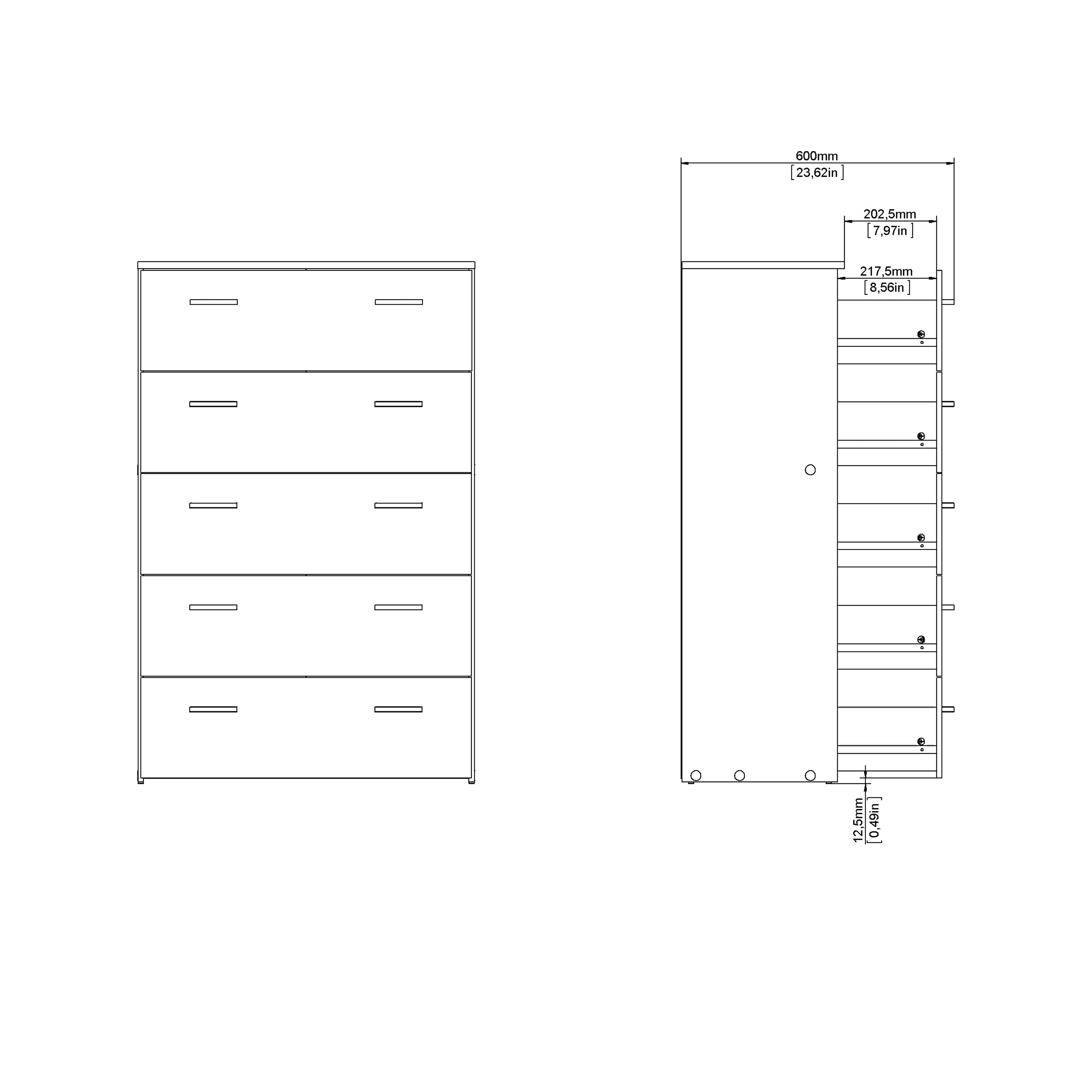 Space Chest of 5 Drawers in White