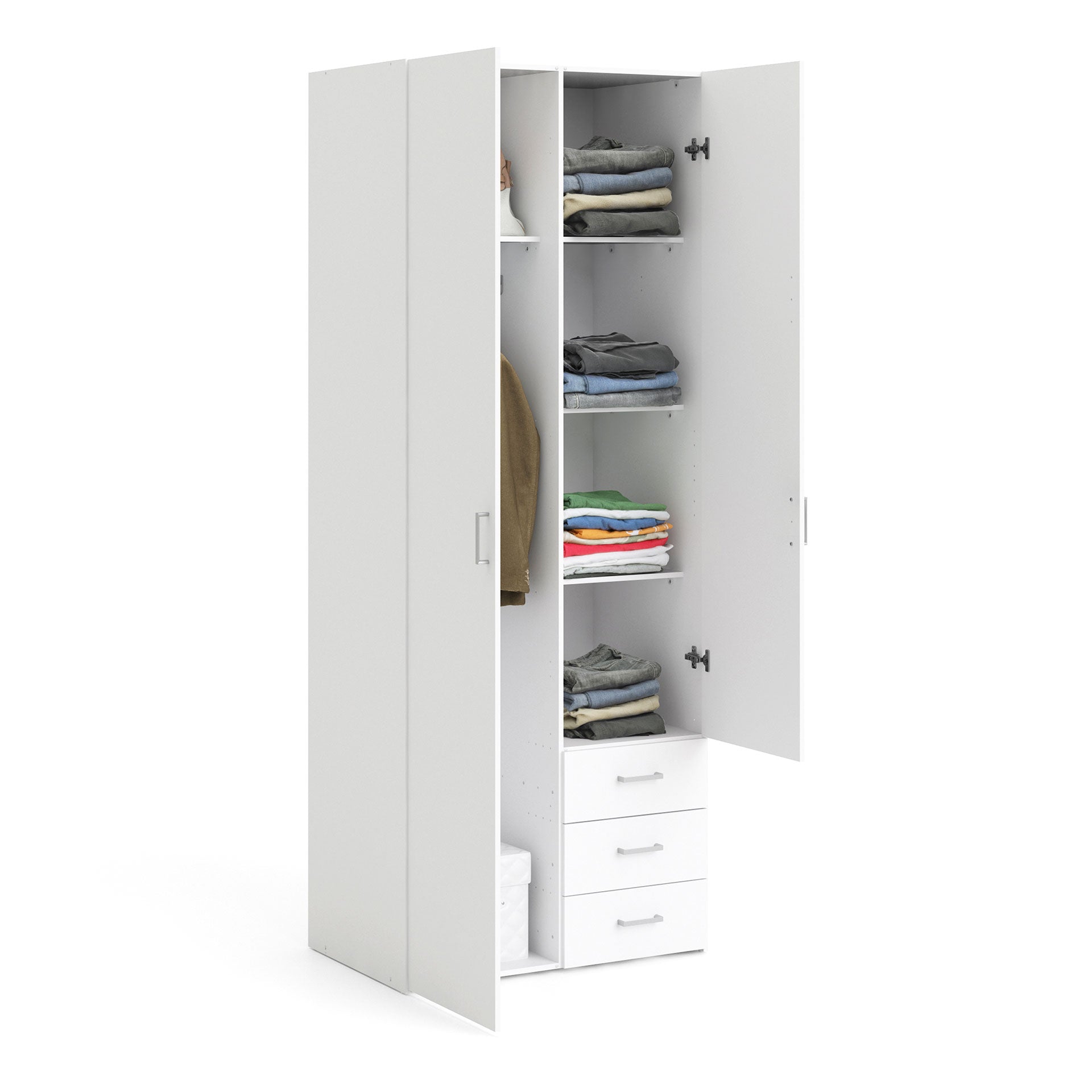 Space Wardrobe 2 Doors 3 Drawers in White 2000