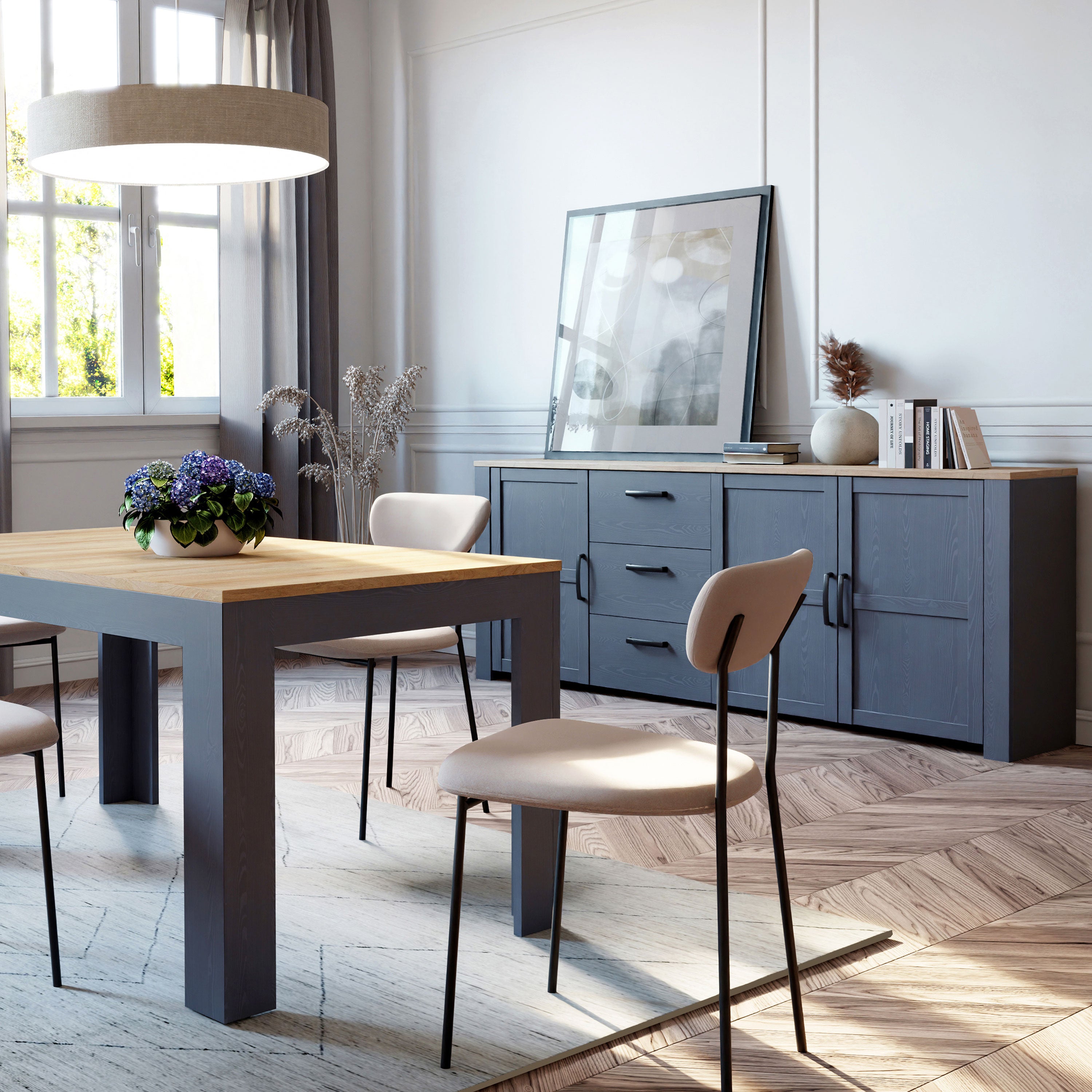 Bohol Large Sideboard 3 Door 3 Drawer in Riviera Oak/Navy