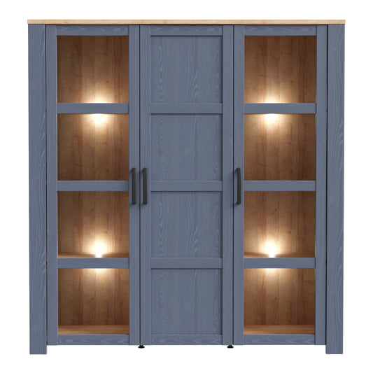Bohol 3 Door Large Display Cabinet in Riviera Oak/Navy