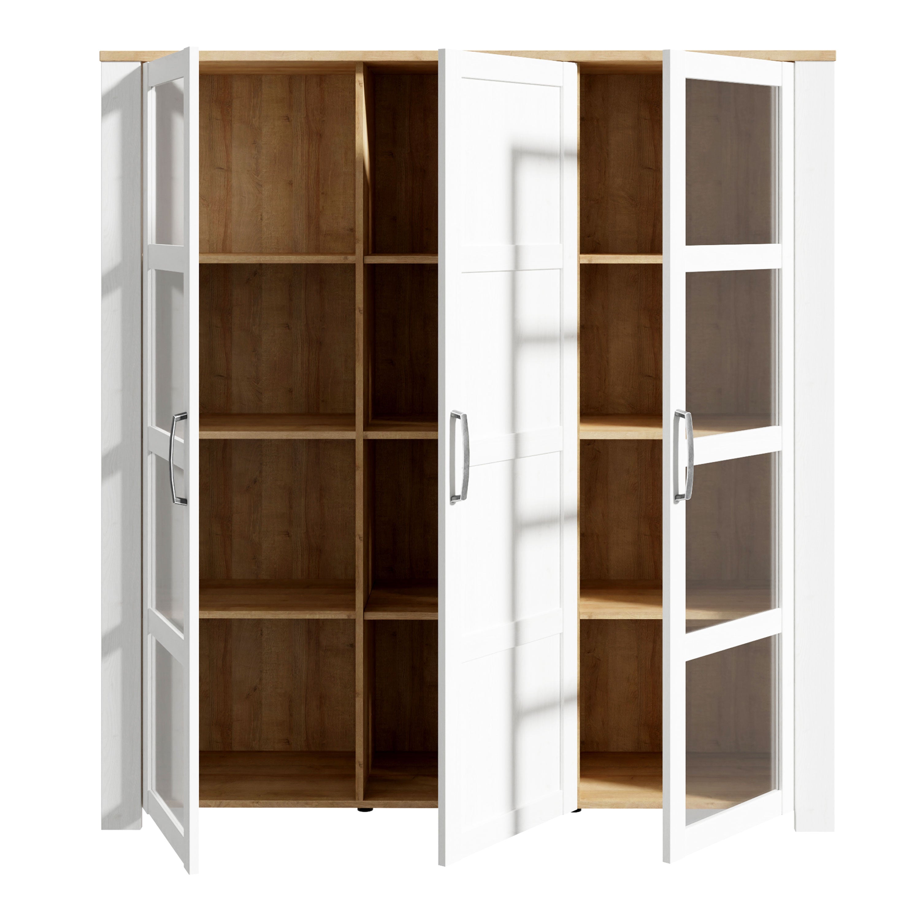 Bohol 3 Door Large Display Cabinet in Riviera Oak/White