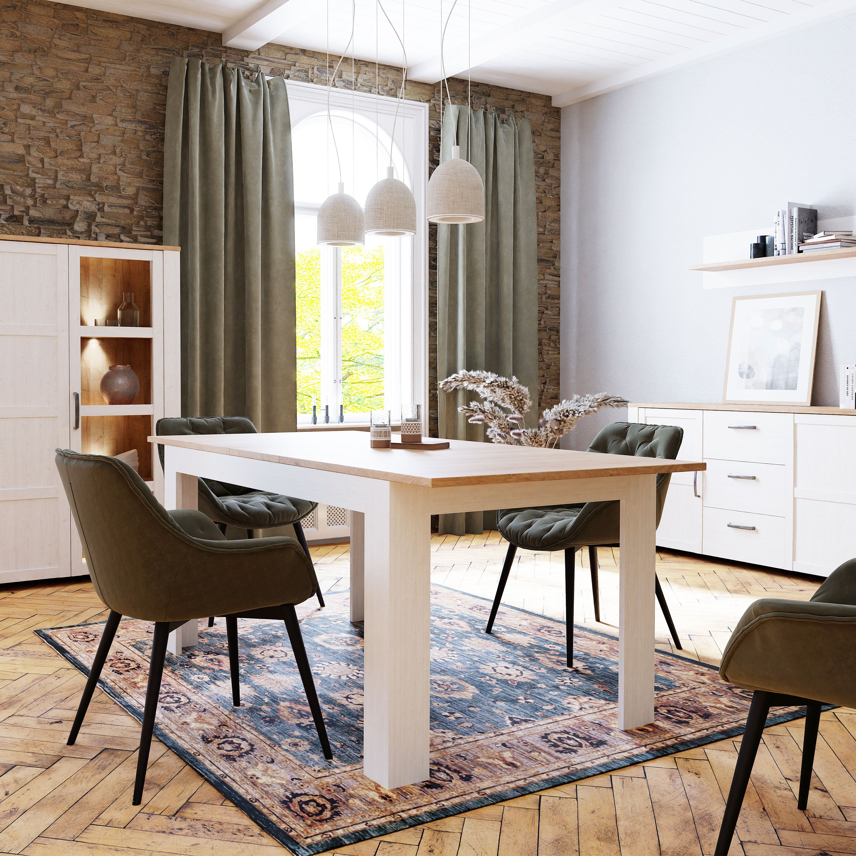 Bohol Extending Dining Table 160-207cm in Riviera Oak/White