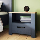 Bohol Bedside Table in Navy/Riviera Oak