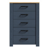 Bohol Narrow Chest of 5 Drawers in Navy/Riviera Oak