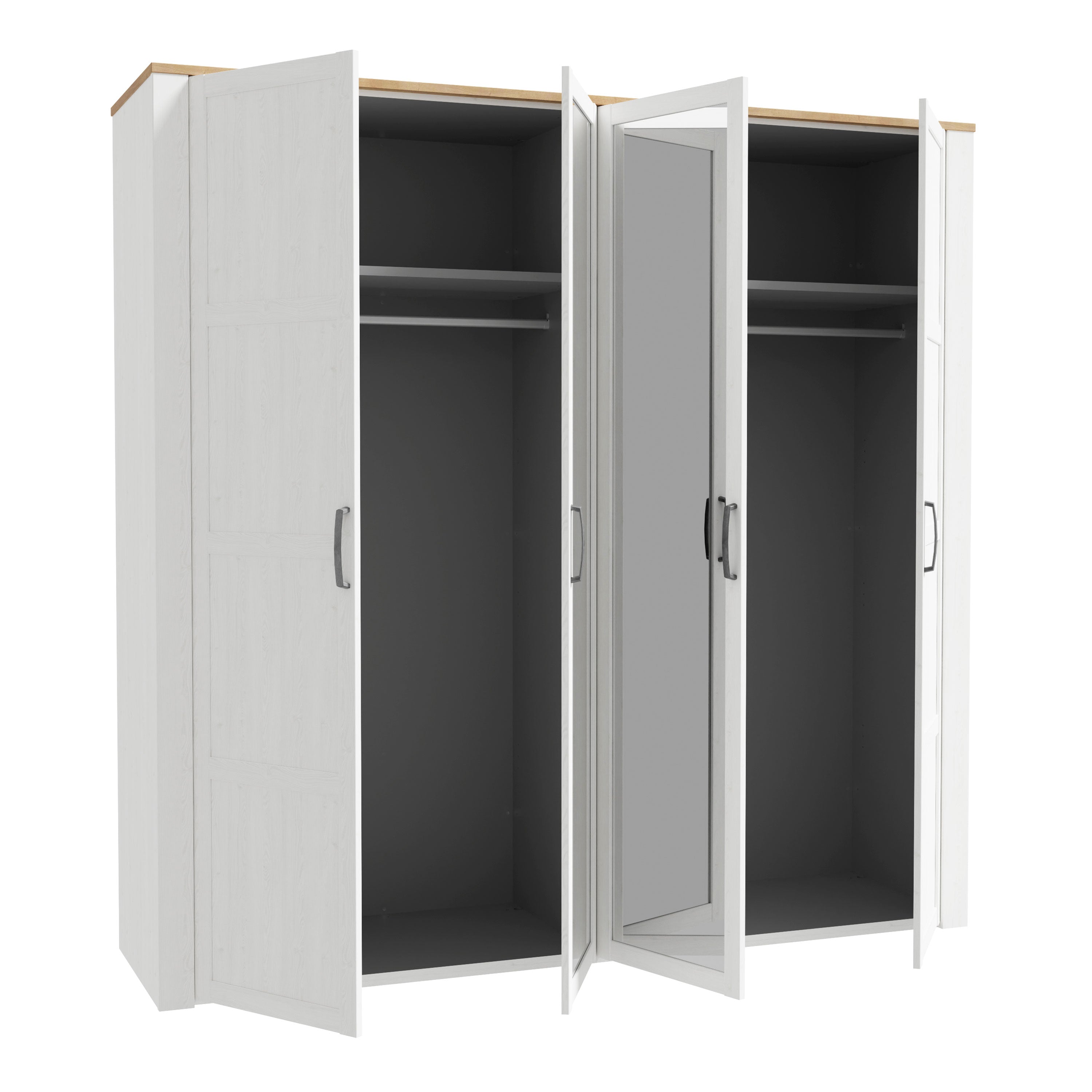 Bohol 2 Door 2 Mirrored Door Wardrobe in White/Riviera Oak