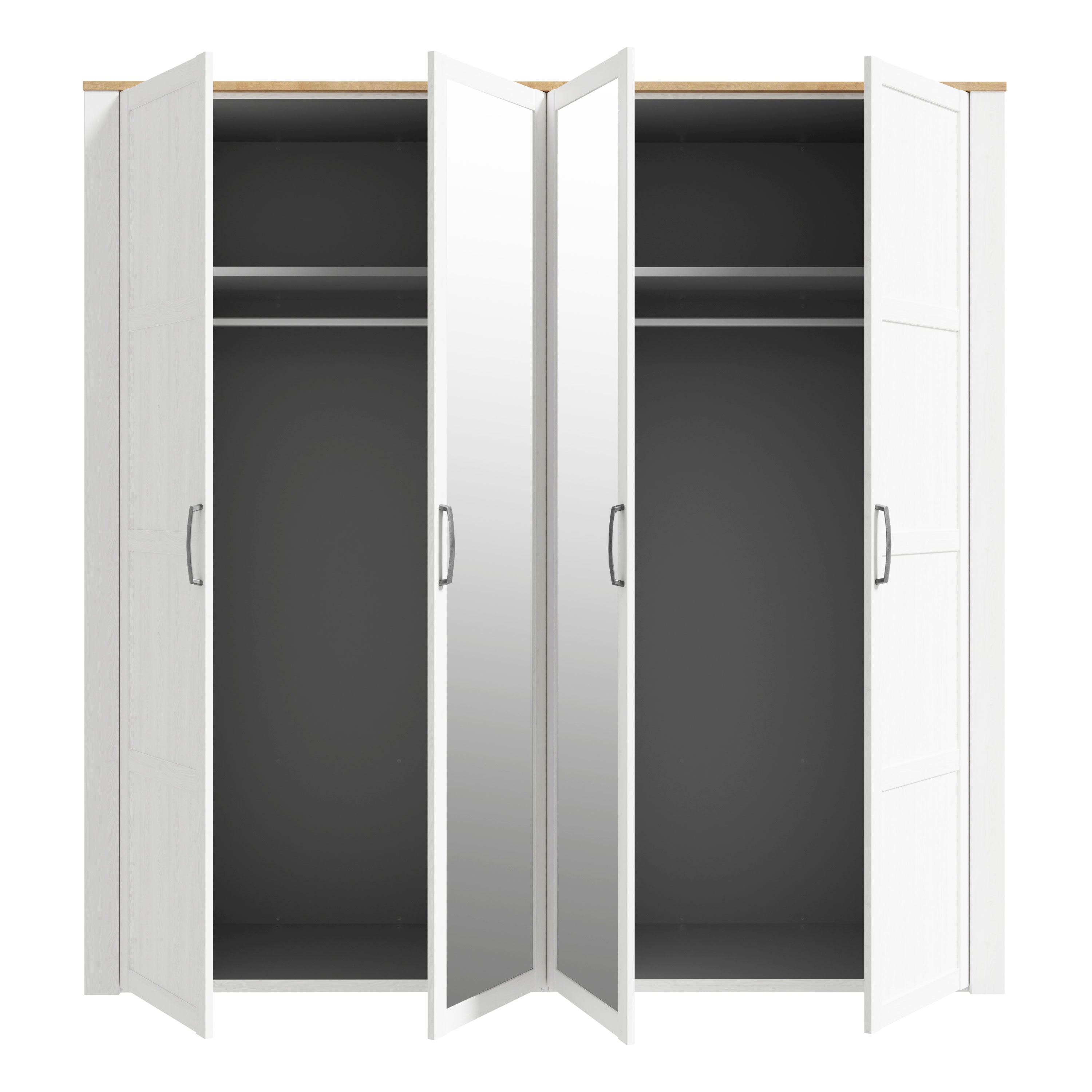 Bohol 2 Door 2 Mirrored Door Wardrobe in White/Riviera Oak