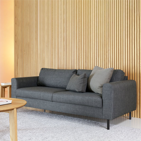 Omaha 3 Seater Sofa in Basel Dark Grey 19 Fabric, Base Matt Black Steel