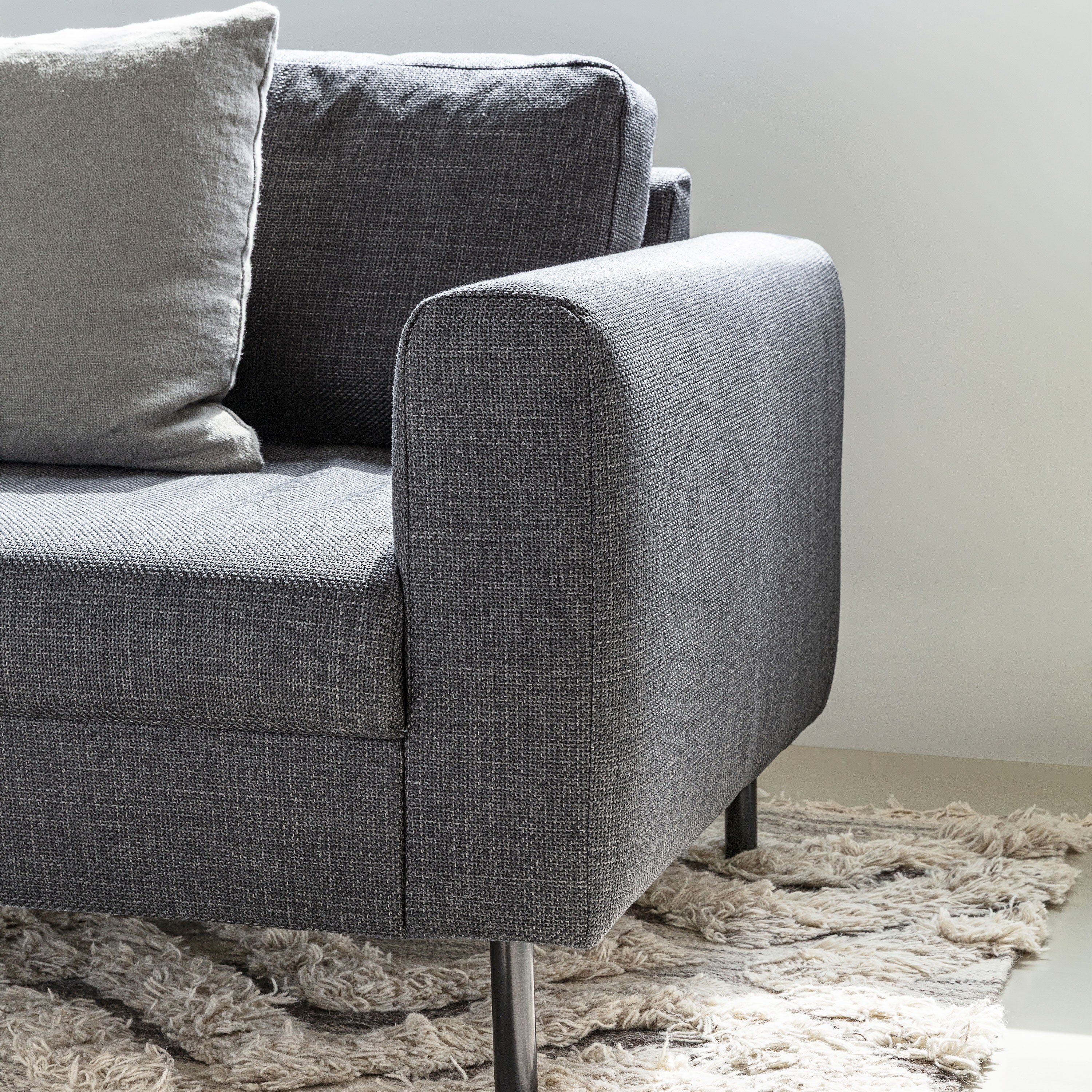 Omaha 2 Seater Sofa in Basel Dark Grey 19 Fabric, Base Matt Black Steel