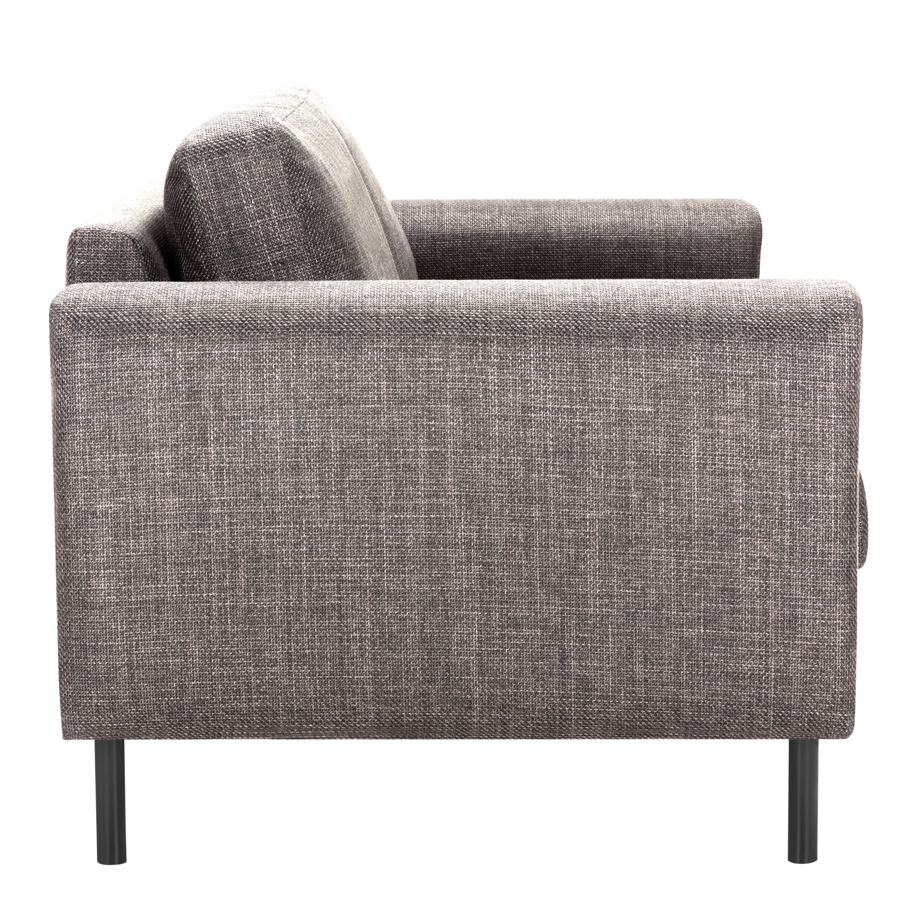 Omaha 2 Seater Sofa in Basel Light Grey Brown 34 Fabric, Base Matt Black Steel