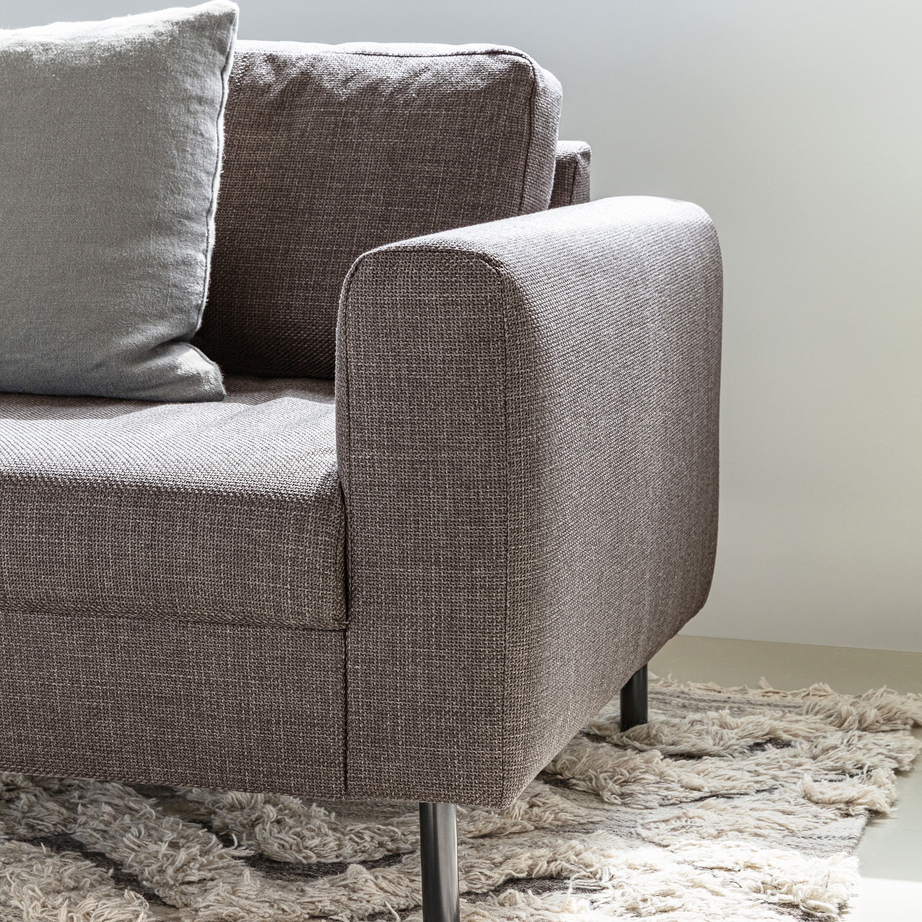 Omaha 2 Seater Sofa in Basel Light Grey Brown 34 Fabric, Base Matt Black Steel