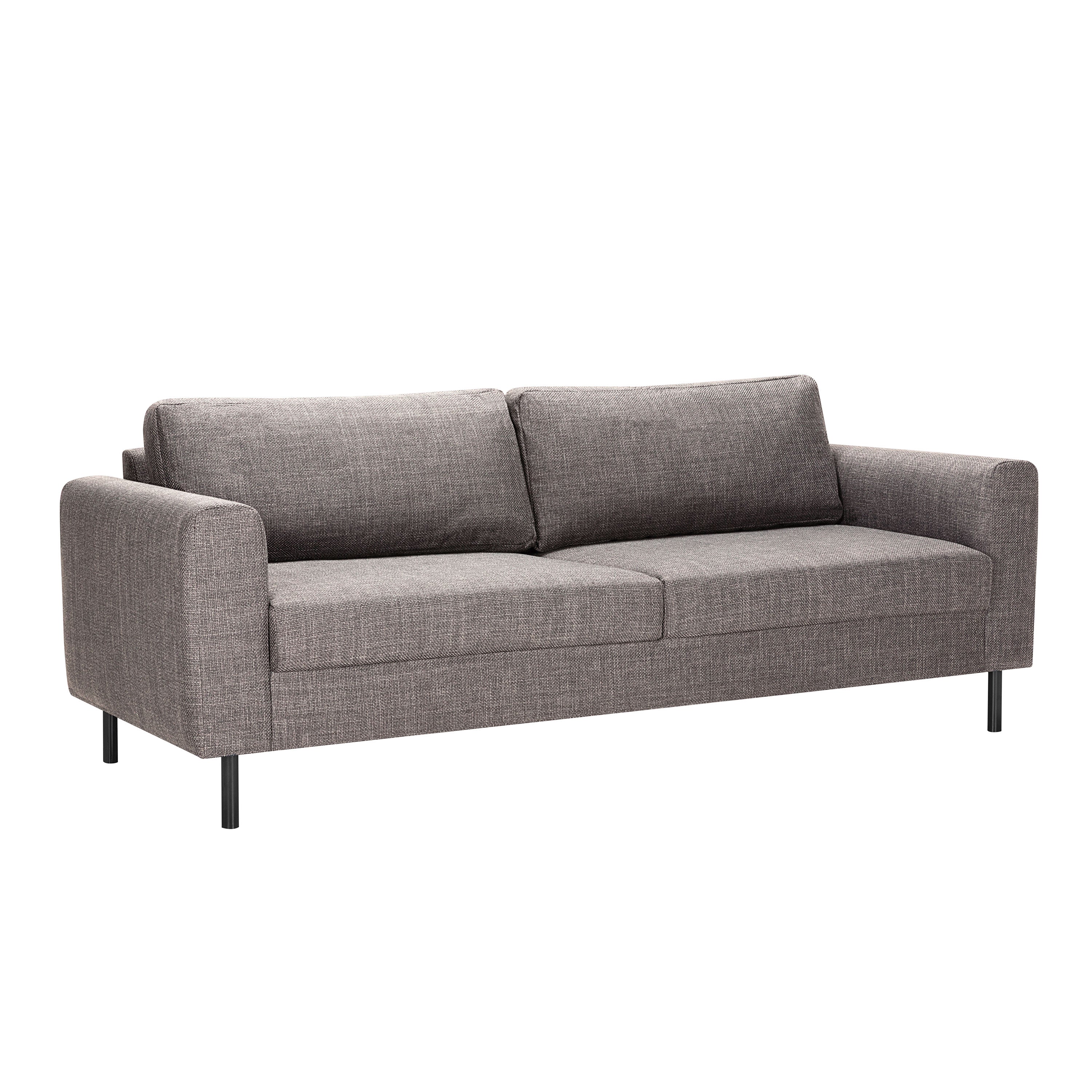 Omaha 3 Seater Sofa in Basel Light Grey Brown 34 Fabric, Base Matt Black Steel