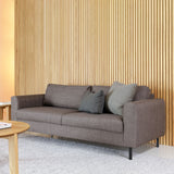 Omaha 3 Seater Sofa in Basel Light Grey Brown 34 Fabric, Base Matt Black Steel