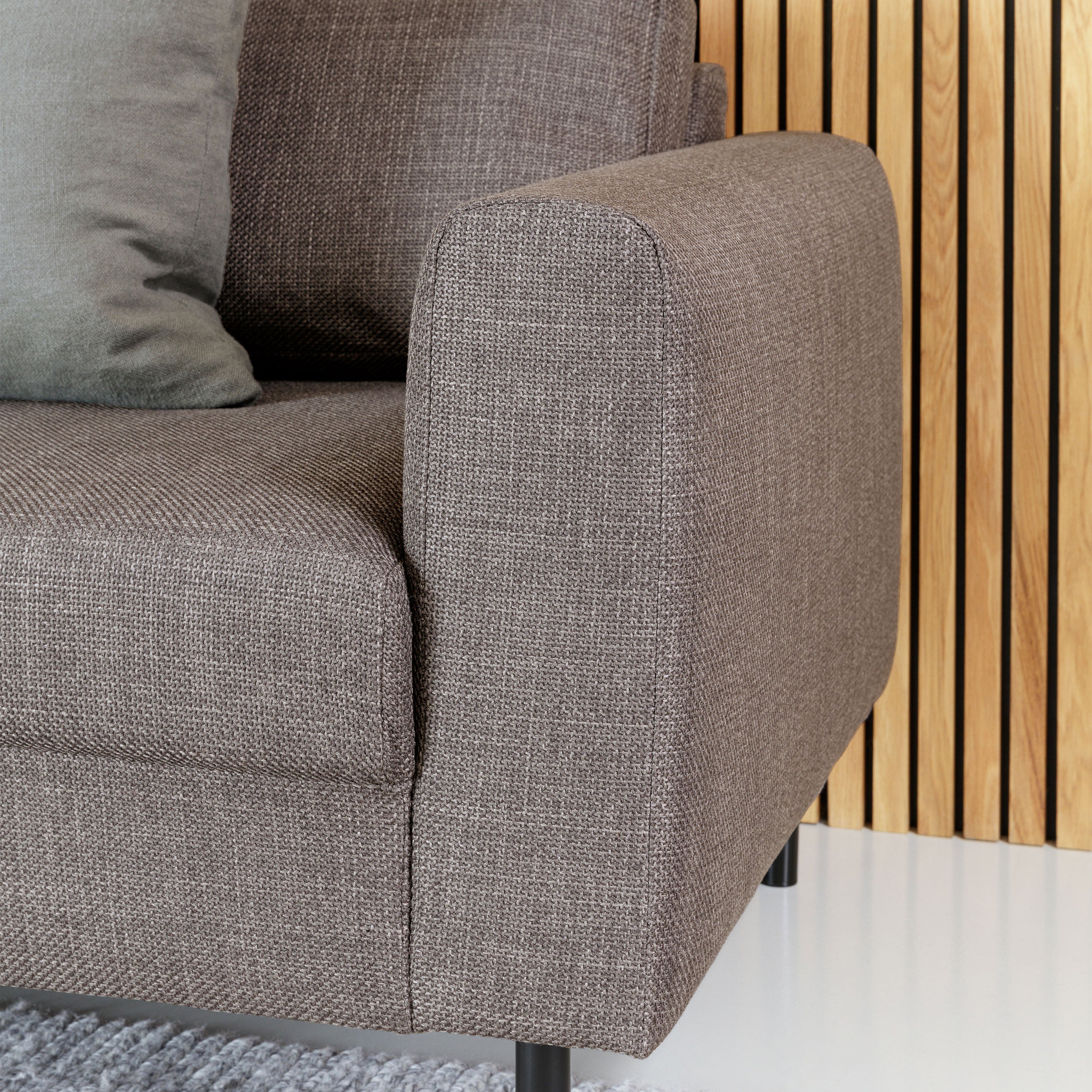 Omaha 3 Seater Sofa in Basel Light Grey Brown 34 Fabric, Base Matt Black Steel