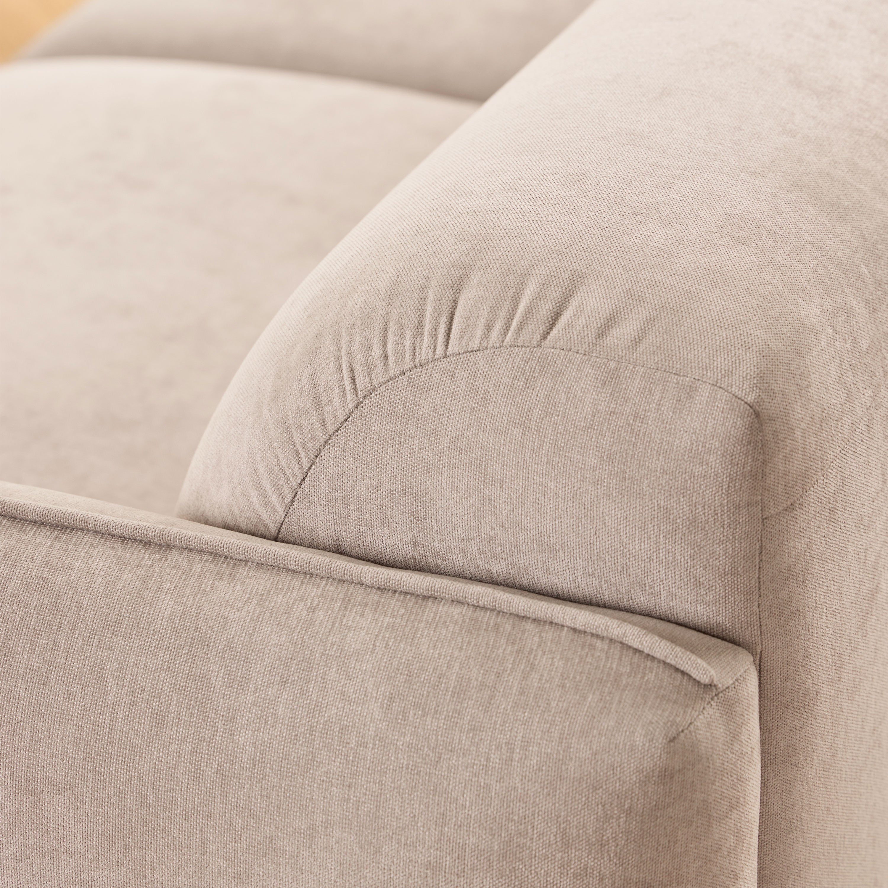 Westham 3 Seater Sofa in Fay Beige 05 Fabric, Base in Matt Oak