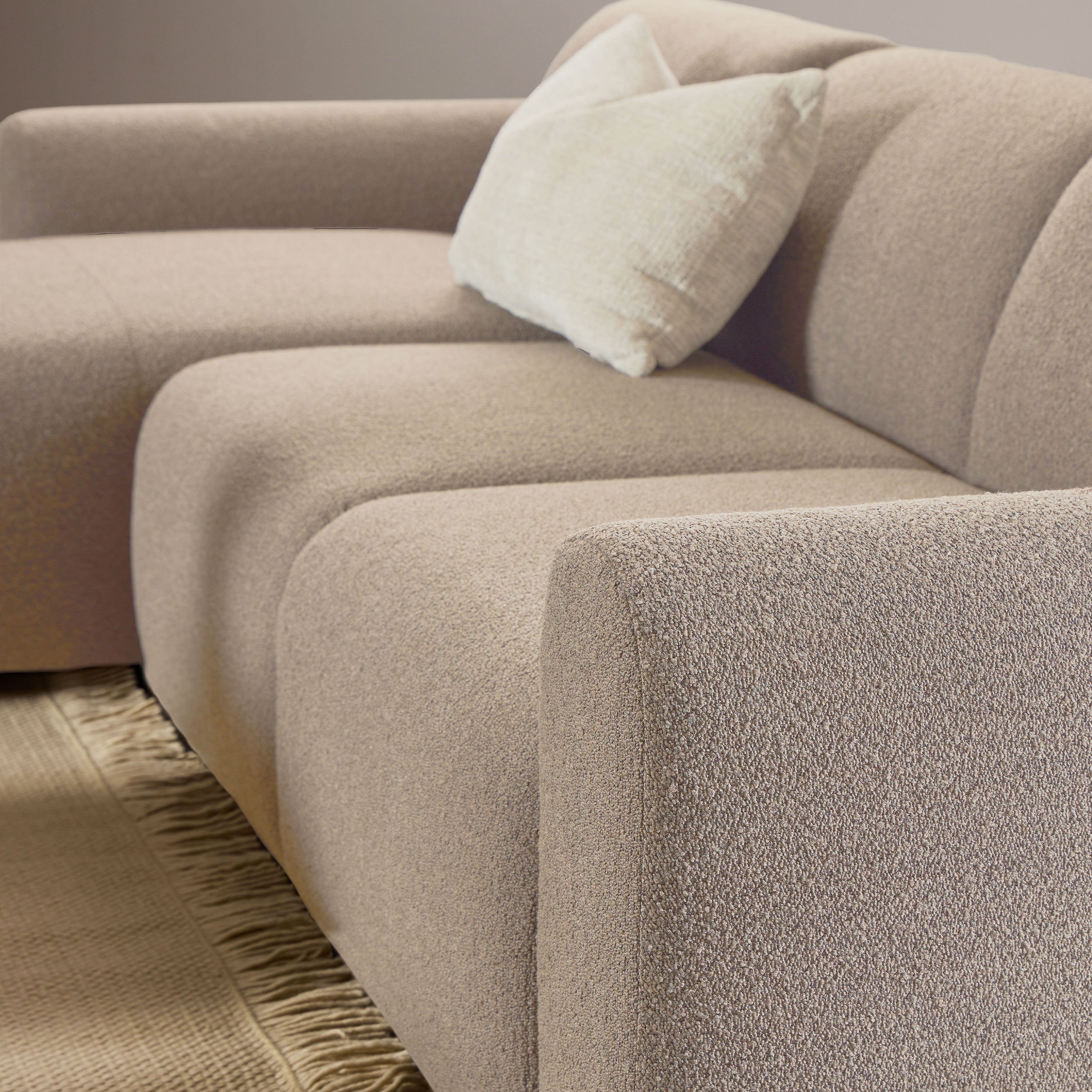 Midfield 2 Seater Chaiselongue Sofa LHF (Reversible Module) in Beige Cona Boucle 1 Fabric, Base in Matt Black