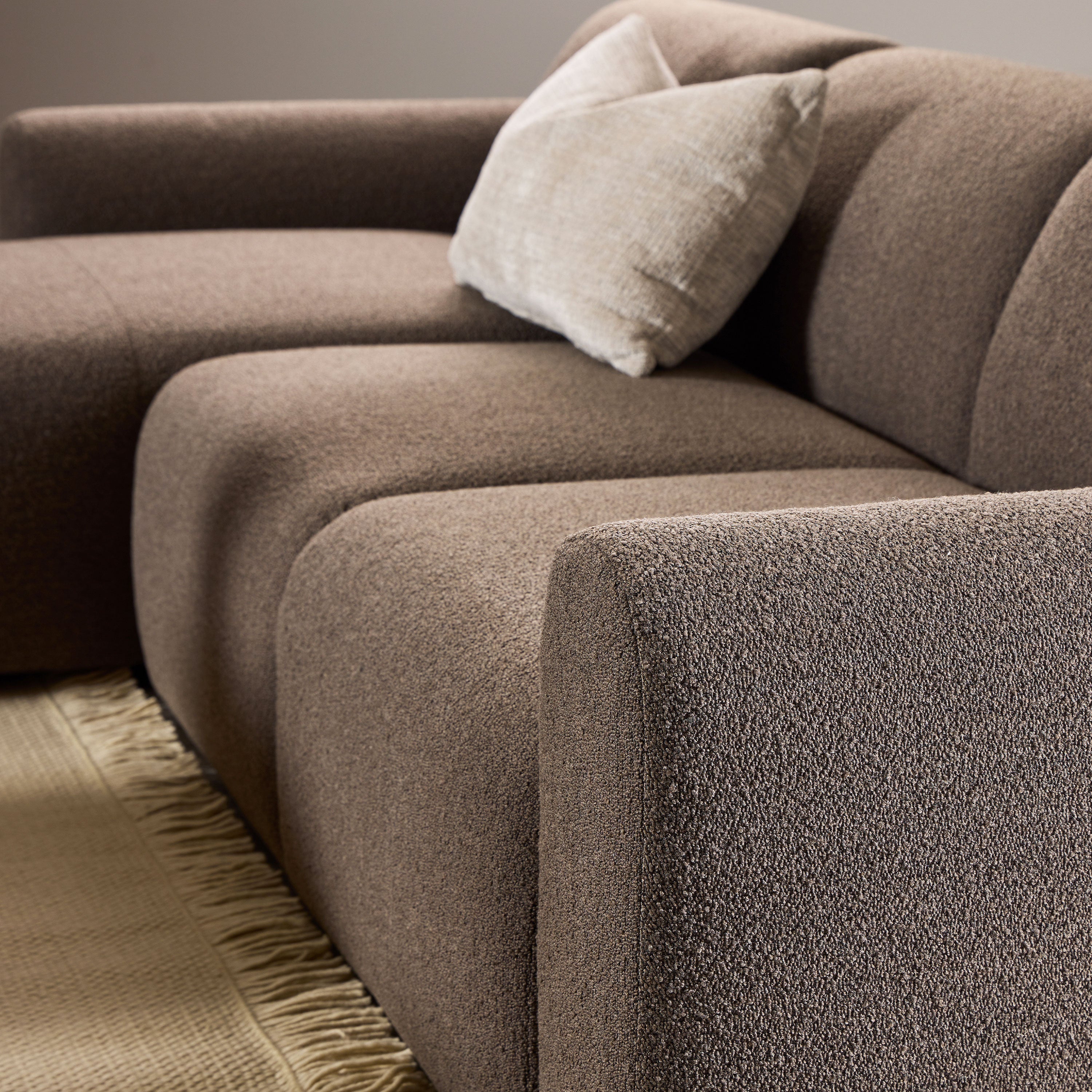Midfield 2 Seater Chaiselongue Sofa LHF (Reversible Module) in Taupe Cona Boucle 2 Fabric, Base in Matt Black