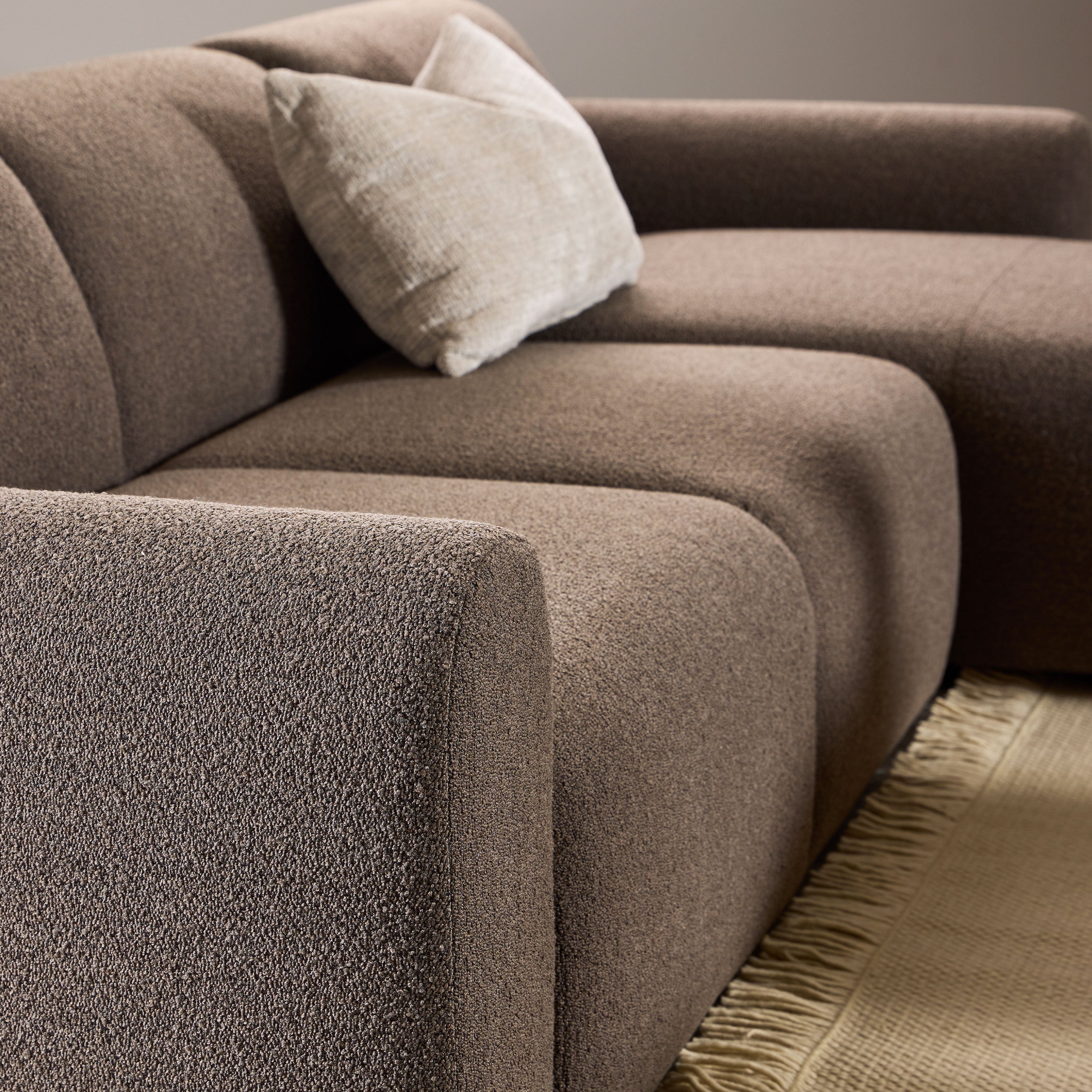 Midfield 2 Seater Chaiselongue Sofa RHF (Reversible Module) in Taupe Cona Boucle 2 Fabric, Base in Matt Black